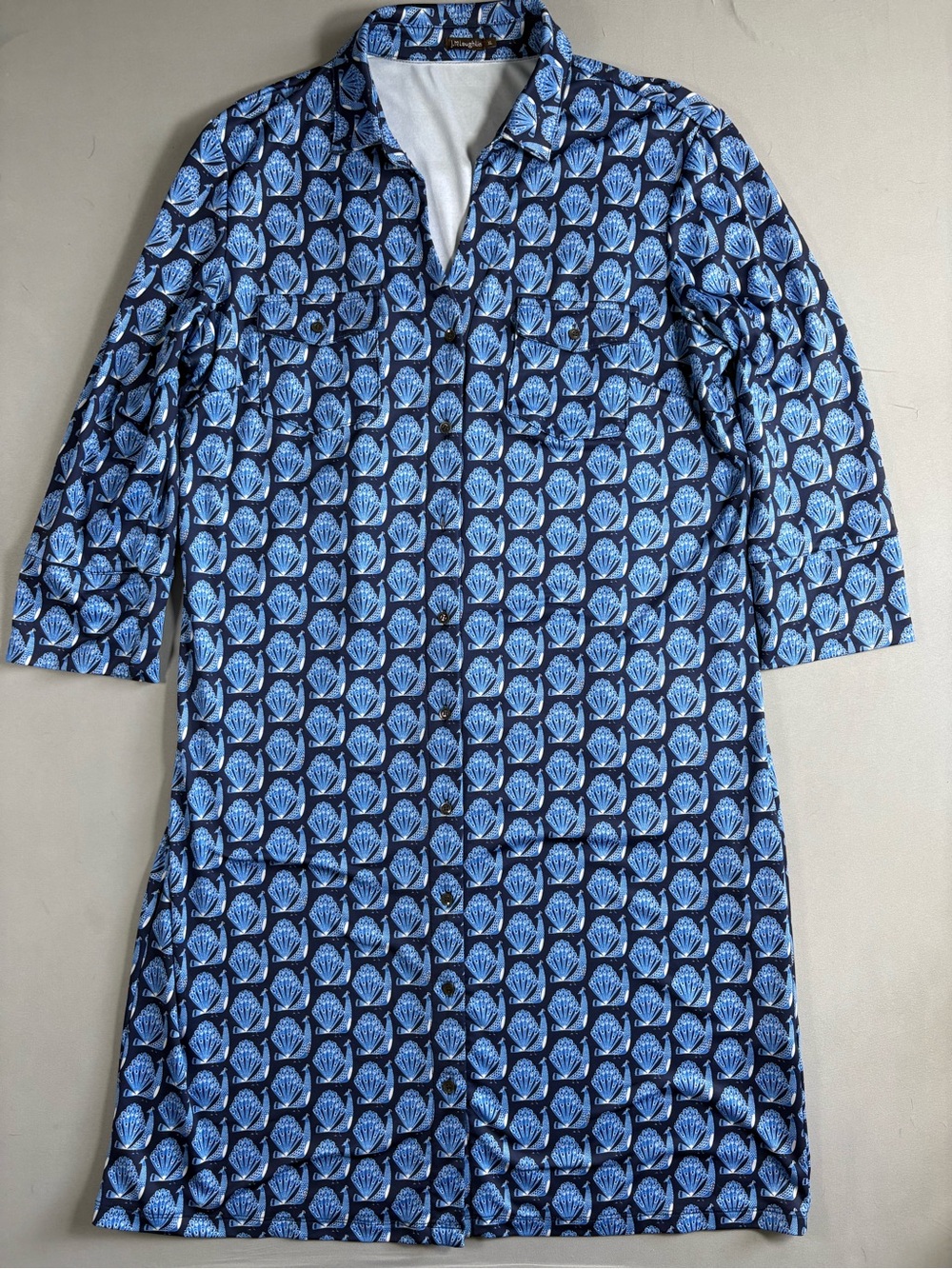 J. McLaughlin Women's Peacock Print Cloth Sheath Button Down Dress Size XL